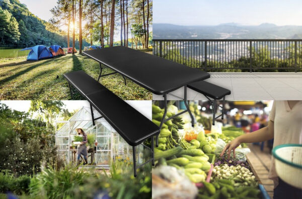 Folding garden table 180cm + 2 benches - black - Image 14