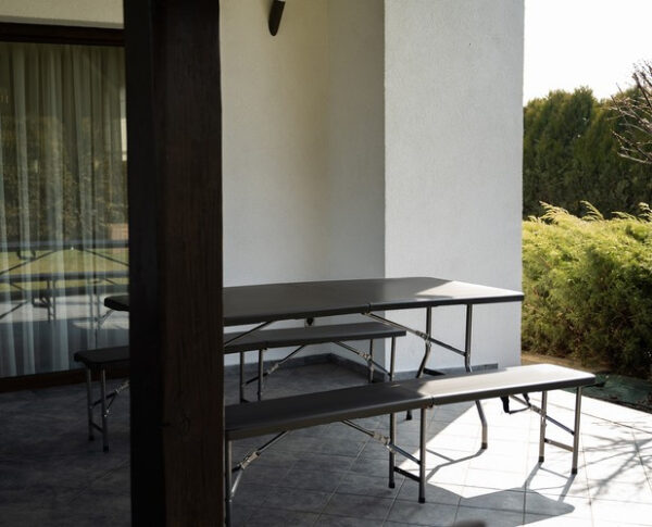 Folding garden table 180cm + 2 benches - black - Image 15