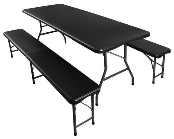 Folding garden table 180cm + 2 benches - black - Image 3